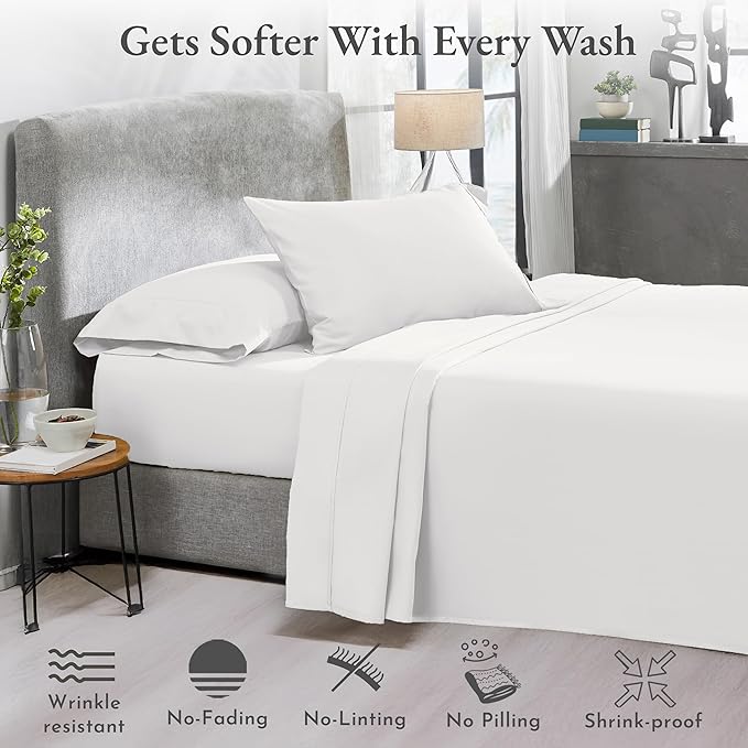 California Design Den 2-Pack Twin Size Bed Sheets Cotton - 400 Thread Count 100% Cotton Sateen - Soft, Breathable & Cooling Sheets, Wrinkle Resistant, 2 Sets of Deep Pocket Bed Sheets - Antique White