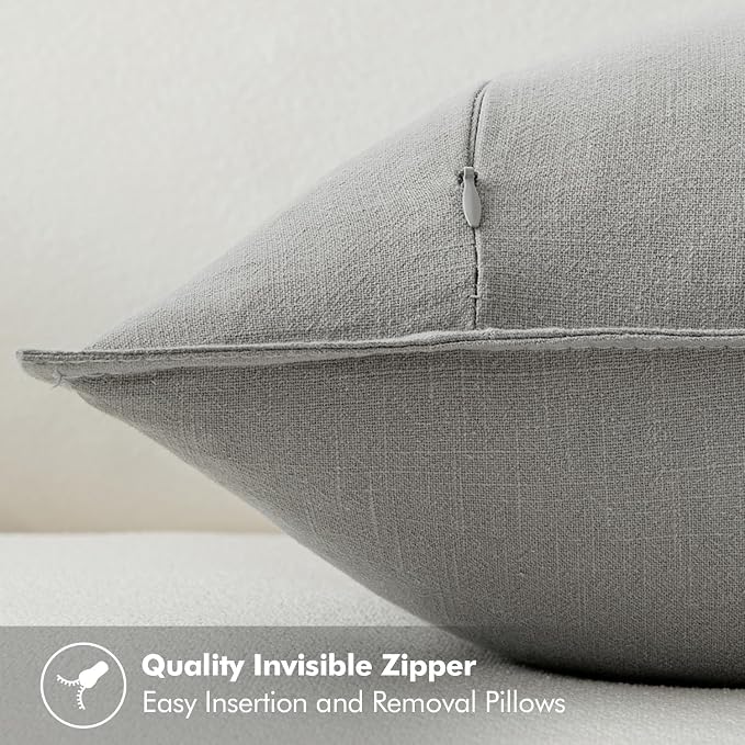 MIULEE Decorative Linen Euro Sham Pillow Covers 24x24 Light Gray | Boho - Image 3
