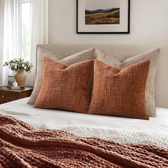 MIULEE Chenille Textured Fall Euro Throw Pillow Covers Burnt Orange 26x26 | Set - Image 5