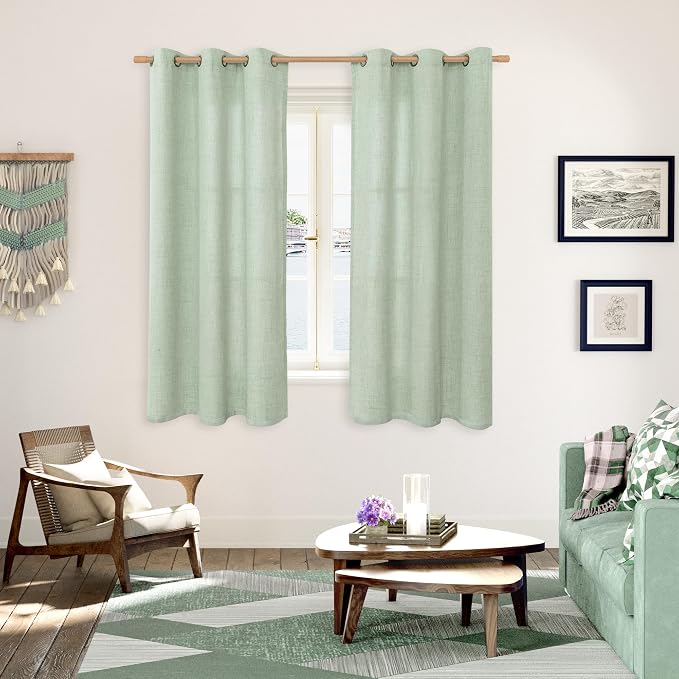 YoungsTex Sage Linen Curtains 63 Inch Length, Light Filtering Window Drapes - Image 2