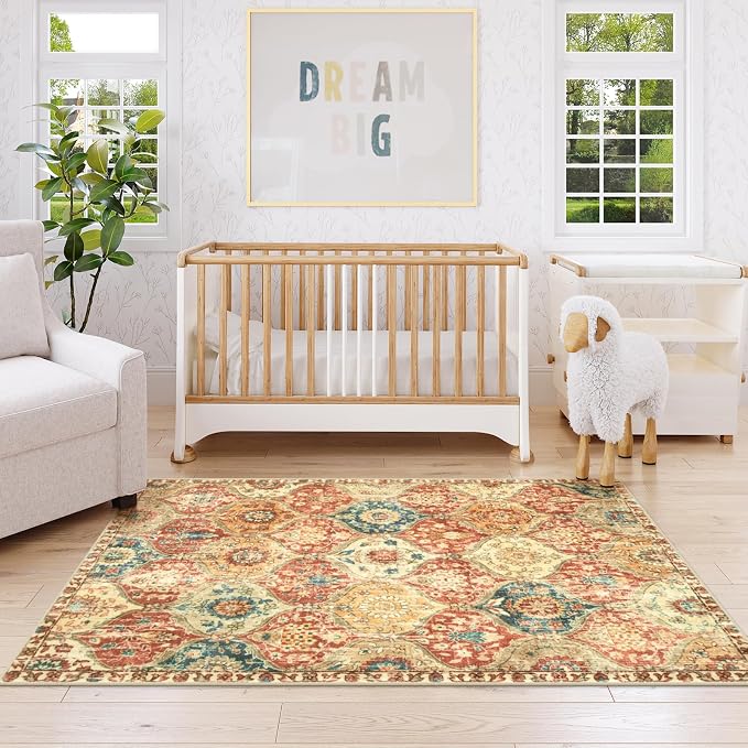 Lahome Moroccan Washable Rugs for Living Room, Soft 4x6 Rug for Bedroom | - Image 6