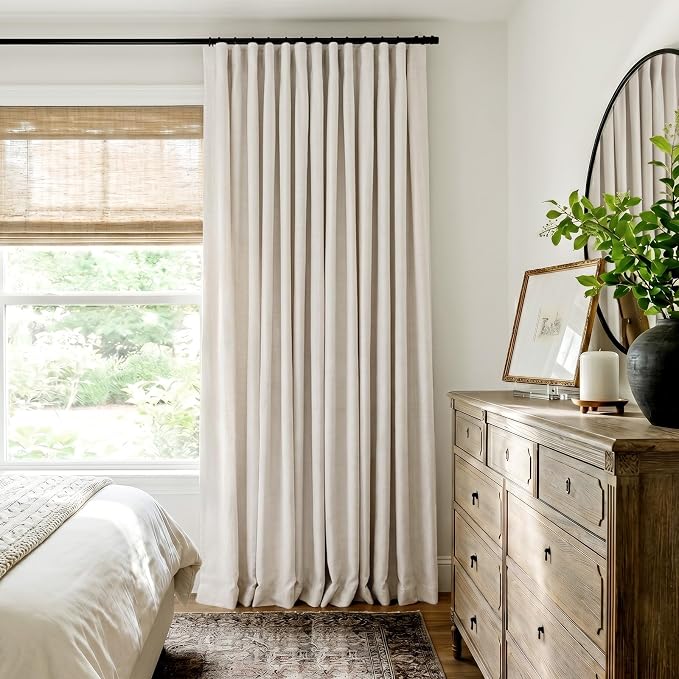 INOVADAY Linen Textured 100% Blackout Sliding Door Curtains 102x84 Beige | 1 - Image 8