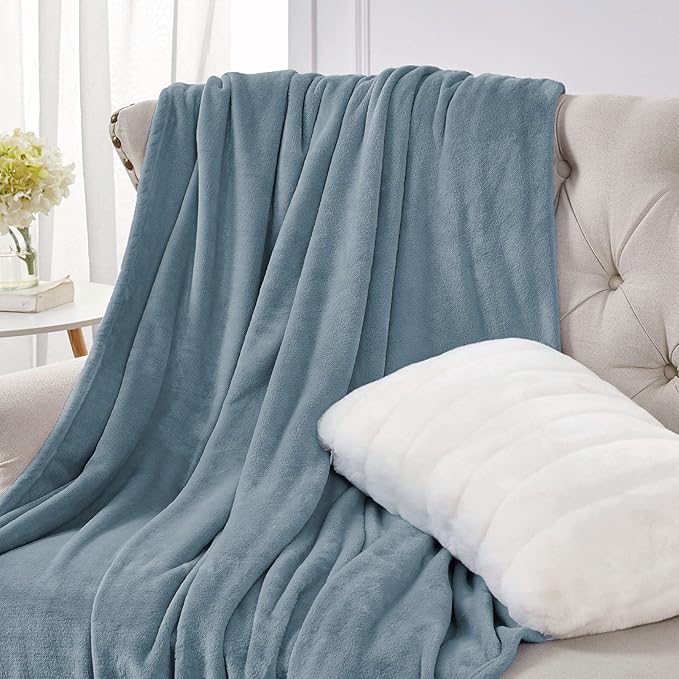 Walensee Fleece Blanket Plush Throw Fuzzy Lightweight (XL-Twin Size 66x90 Washed Blue/Slate Blue/Grey Blue) Super Soft Microfiber Flannel Blankets for Couch, Bed, Sofa Warm and Cozy for All Seasons