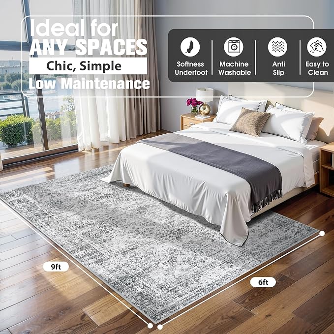 Aelenmu 6x9 Area Rugs for Living Room Washable Bedroom Dining Room Grey | - Image 2