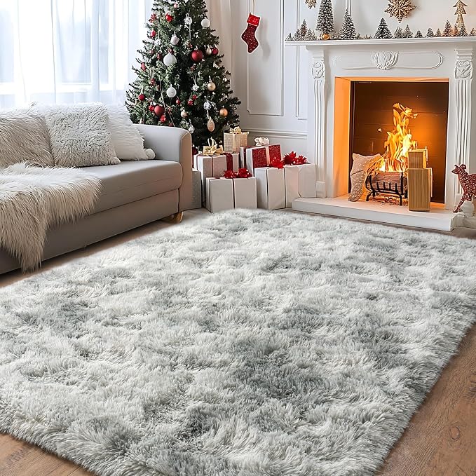 Pionblank Large Rug for Living Room 6x9, Modern Shag Area Rug, Tie Dye Grey | by PIONBLANK