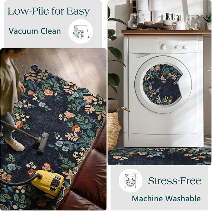 Dark Navy Floral Entry Rug - Image 5