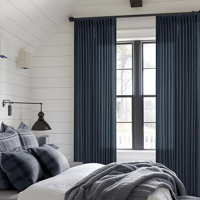 Navy Indigo Linen Pinch Pleated Curtains 102 Inches Long 2 Panels | Pinch - Image 7