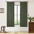 Olive Green 63 Inch Length Blackout Pinch Pleated Linen Curtains by Twodrapes