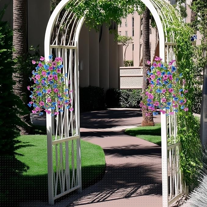 Artificial Hanging Flowers for Outdoors Spring Summer Decoration, 2PCS Silk Fake Daisy Realistic Outdoor Flowers UV Resistant Porch Patio Window Yard Decor(Purple Blue)