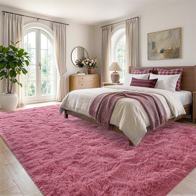 5x7 Blush Fluffy Soft Area Rug Non-Slip - Image 3