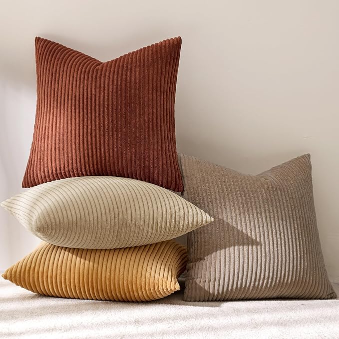 MIULEE Fall Corduroy Decorative Throw Pillow Covers Terracotta 18x18 | Set of 4 - Image 6