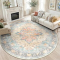RELEANY Washable Area Rug, Round 8ft, Water Repellent, Pet Friendly, Vintage by RELEANY