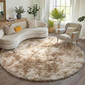 Round Rugs 6ft for Living Room Bedroom, Tie-Dye Beige Fluffy Circle Area Rug by ONASAR