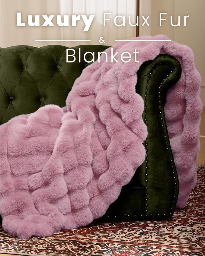 Ultra Soft Cozy Faux Fur Throw Blanket, Fuzzy Plush Thick Bubble Blanket - Image 2