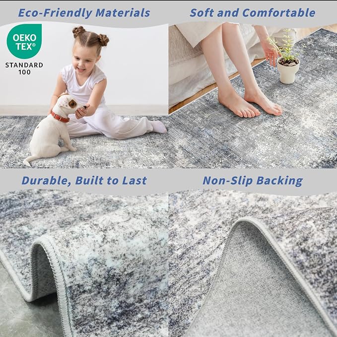 3x8 Washable Hallway Runner – Non-Slip Abstract Modern Neutral Wide Carpet - Image 5