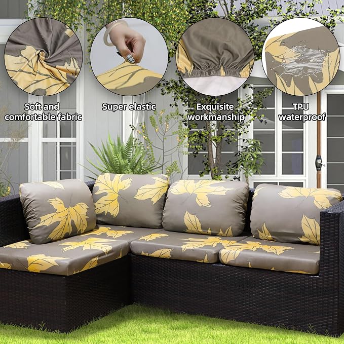 8Pcs Outdoor Cushion Covers, Elastic Patio Cushion Covers | Washable, - Image 3