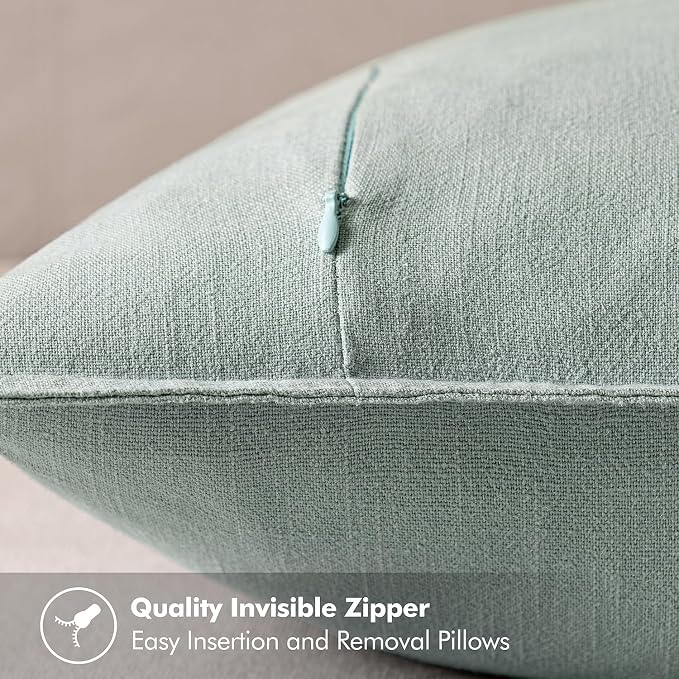 MIULEE Decorative Linen Pillow Covers 20x20 Inch Aqua Green | Boho Farmhouse​ - Image 3