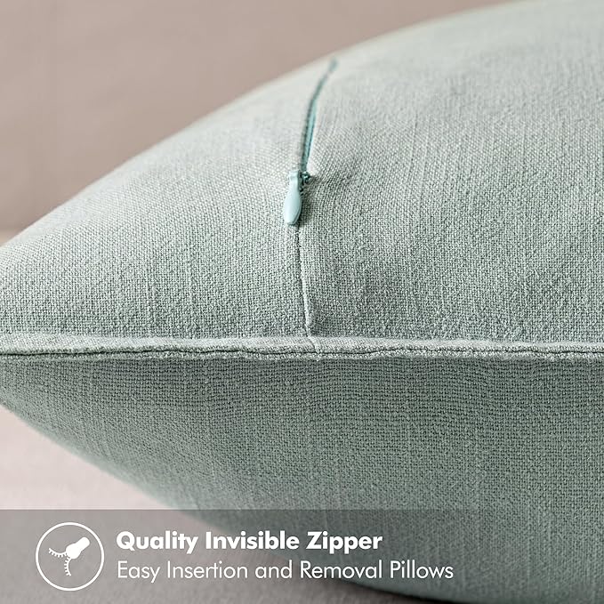 MIULEE Decorative Linen Euro Sham Pillow Covers 24x24 Aqua Green | Boho - Image 3