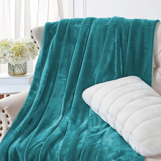 Walensee Fleece Blanket Plush Throw Fuzzy Lightweight (Throw Size 50x60 Teal) Super Soft Microfiber Flannel Blankets for Couch, Bed, Sofa Ultra Luxurious Warm and Cozy for All Seasons