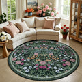 PLHXFR Round Area Rug Living Room: 6 ft Floral Washable Carpet Dark Green | by PLHXFRSoftAreaRugs