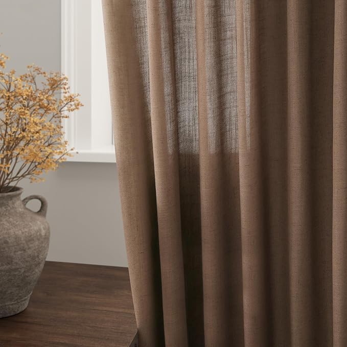 Caramel Brown Linen Curtains 90 Inch Length 2 Panels Set - Image 3