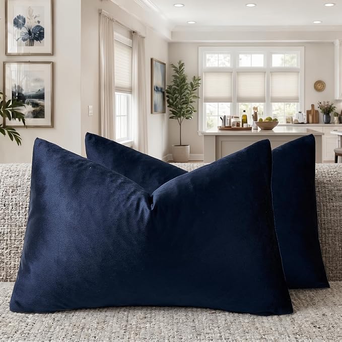 GIGIZAZA Navy Velvet Pillow Covers 12x20 Decorative Pillows Pack of 2 | Lumbar by GIGIZAZAFocusingonhomedecoration