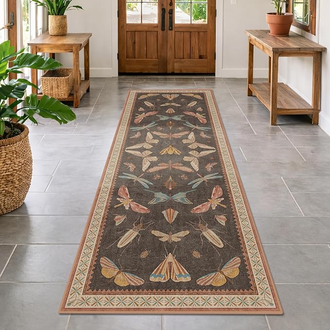Orange Brown Hallway Runner Rug 2'6"x12', Soft Low Pile Non Slip Carpet - Image 6