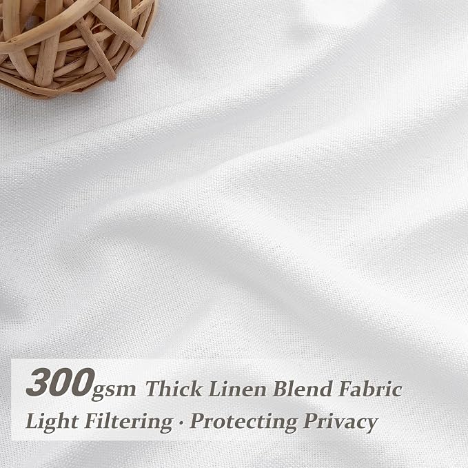 White Linen Sheer Curtains 84 Inches Long 2 Panels, Neutral Textured Pinch - Image 2