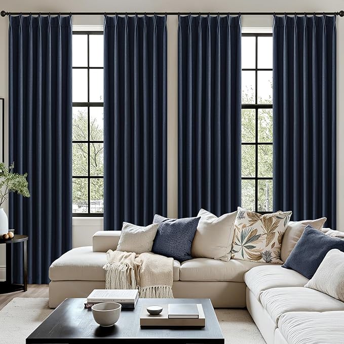 MIULEE Navy Blue Pinch Pleated 100% Blackout Linen Curtains 40x102 Inches | - Image 7