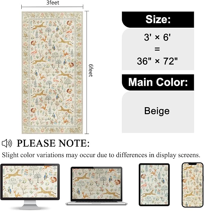 DUKINO 3x6 Kitchen Runner Rug, Washable Animal Rug - Image 2
