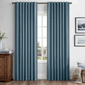 MIULEE 100% Blackout Linen Curtains 42 x 63 Inch Stone Blue 2 Panels | Thermal by MIULEE