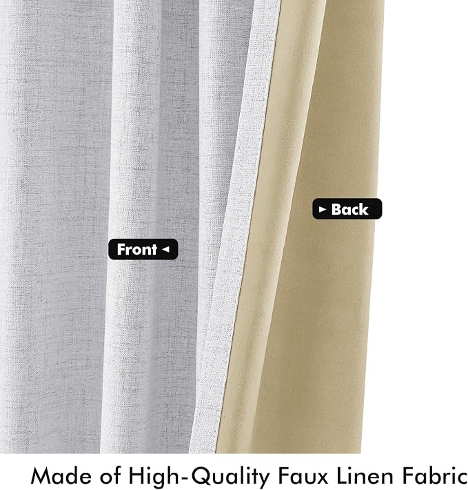 MIULEE 100% Blackout Linen Curtains 42 x 84 Inch Grayish White 2 Panels | - Image 6