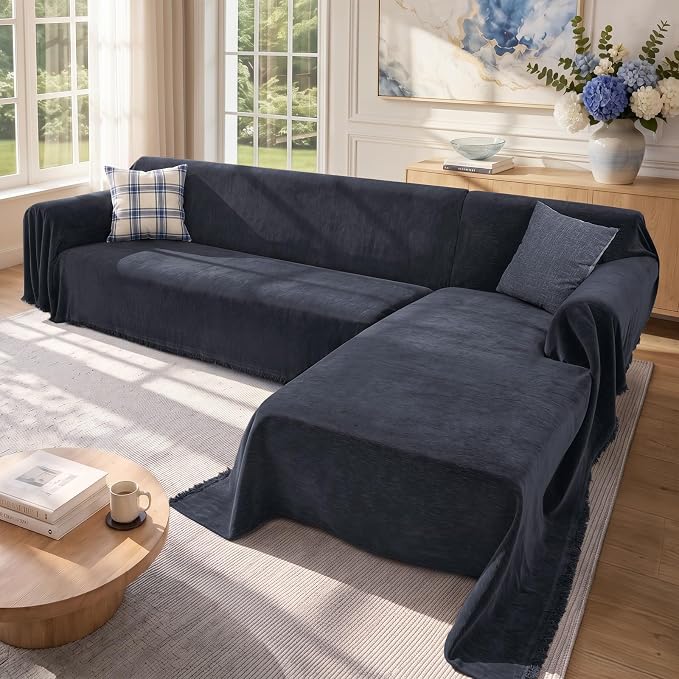 2 Pieces Sectional Couch Covers L Shaped Cover XL Navy Blue | Thick Washable by Unknown
