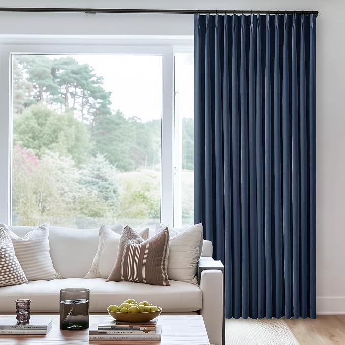 Navy Pinch Pleated 100% Blackout Linen Curtains - Image 7