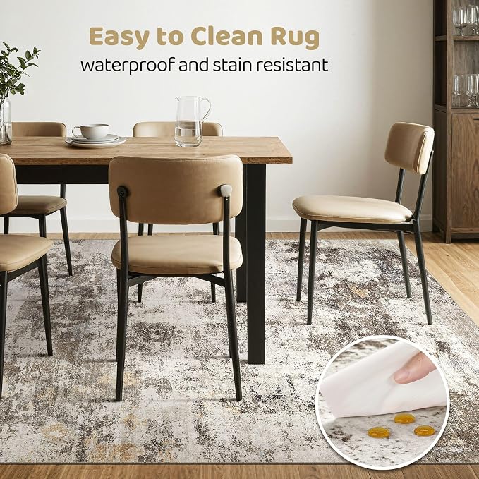 LOONGRUG 7x9 Area Rug Washable Large Neutral Modern Living Room Rugs | Abstract - Image 5