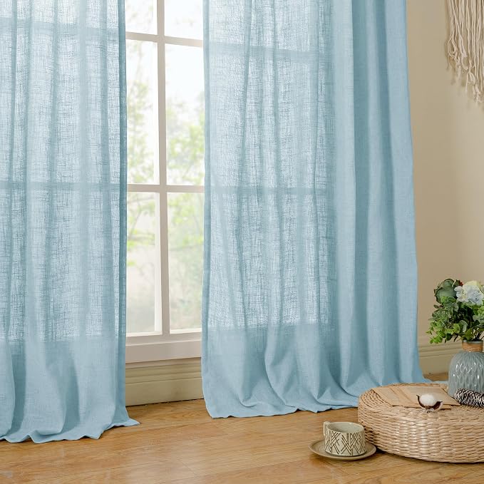 Stone Blue 72 inch Linen Textured Curtains - Image 9