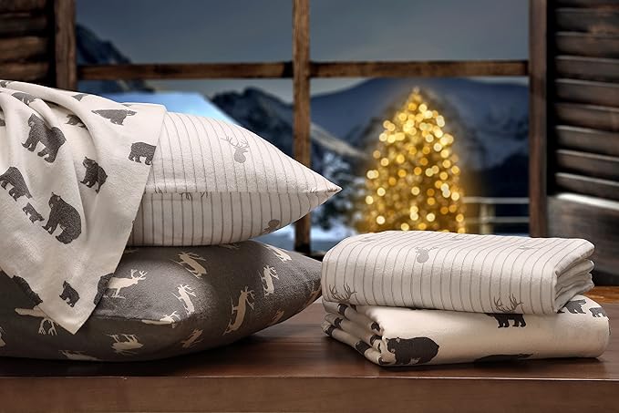 Eddie Bauer - Twin Sheets, Cotton Flannel Bedding Set, Brushed For Extra Softness, Cozy Home Decor (Deer Lodge, Twin)