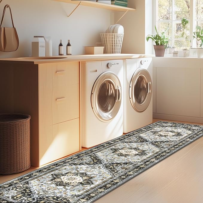 Yamaziot Washable Runner Rug, 2x8 Non-Slip Boho Vintage Hallway Kitchen Rug | - Image 7
