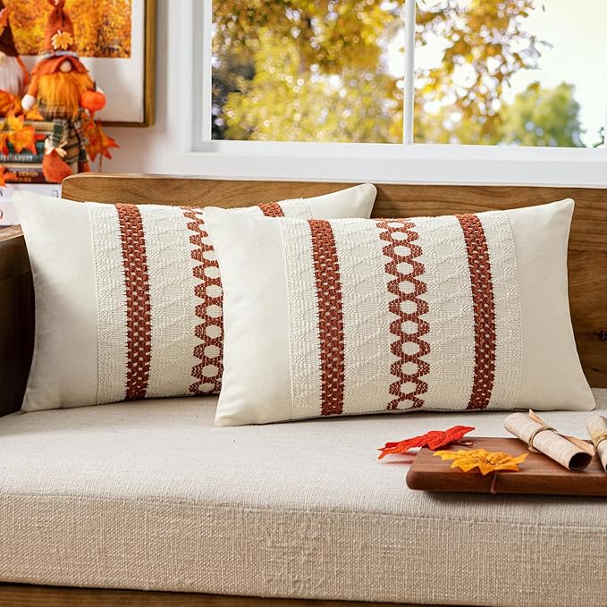 MIULEE Set of 2 Fall Burnt Orange Decorative Lumbar Pillow Covers 12x20 | by MIULEE