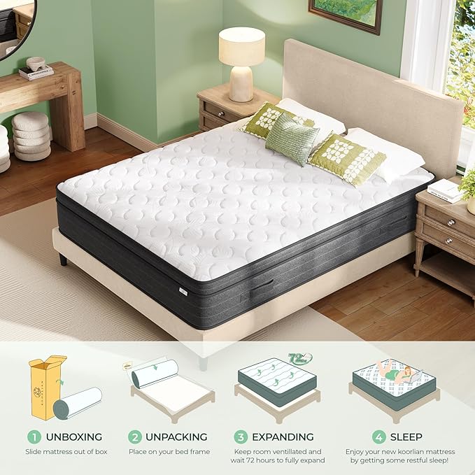 koorlian Twin Size Mattress 12 Inch - Cooling Hybrid Single Mattress in a Box for Back Pain Relief - Pocket Spring & Memory Foam | Fiberglass-Free, Medium Firm Feel, CertiPUR-US, 120 Nights Trial
