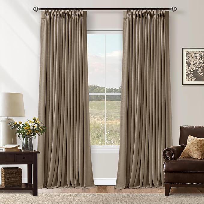 Light Brown 100% Blackout Linen 100 Inch Bedroom Curtains 2 Panels, Latte | by Twodrapes