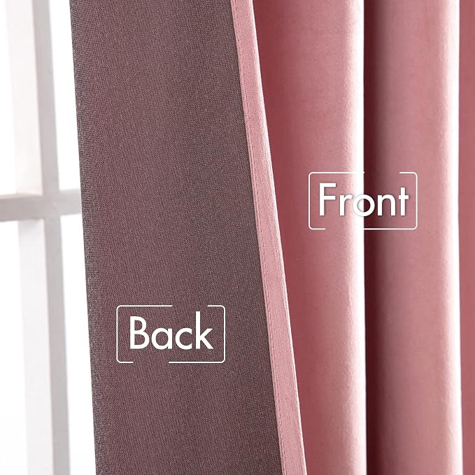 MIULEE Velvet Curtains 52x96 inches 2 Panels Blush Pink Blackout Curtains | - Image 5