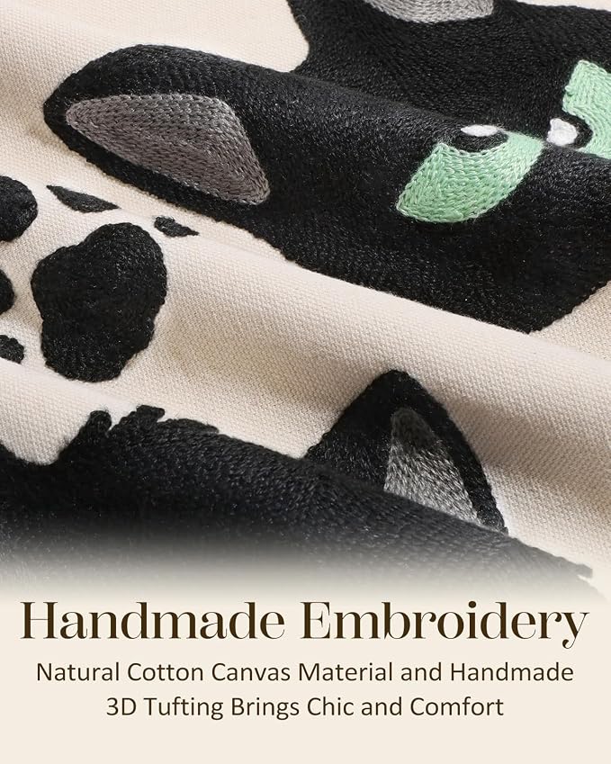 Embroidered Throw Pillow Cover 20x20 Inch, Cat Bone | Decorative Pillow Cover - Image 2