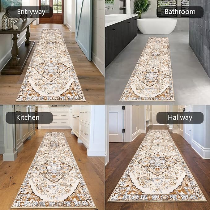 HEBE Hallway Runner Rug 2'x8', Washable Non Slip Kitchen Rug Runner | Soft Boho - Image 6