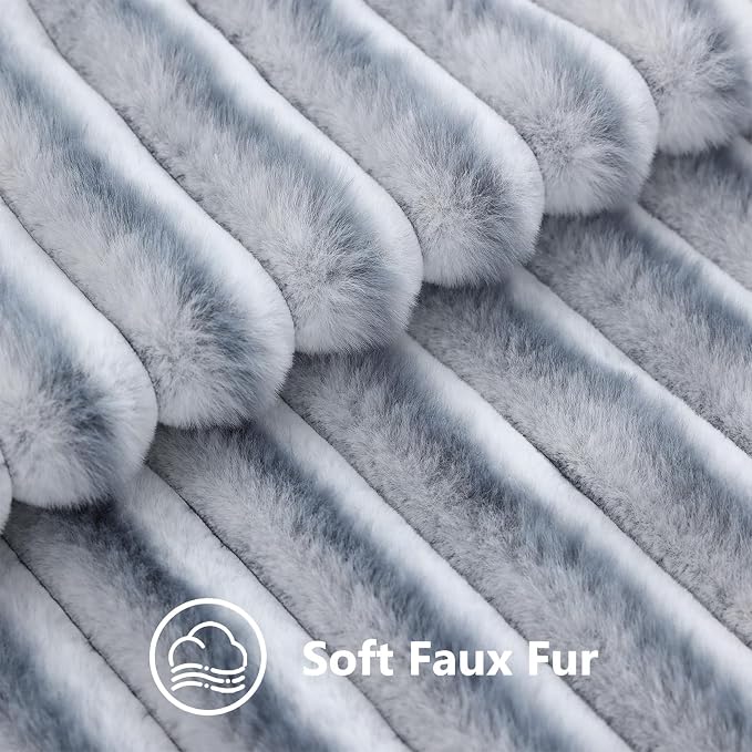 decorUhome Fall Faux Fur Throw Pillow Covers 16x16 Set of 2 Grey White | - Image 3