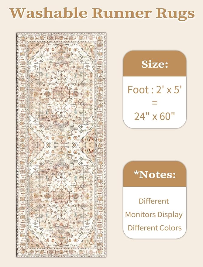 SERISSA 2x5 Washable Non Slip Boho Runner Rug - Image 6