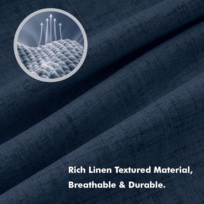 MIULEE 100% Blackout Linen Curtains 42 x 63 Inch Midnight Blue 2 Panels | - Image 3