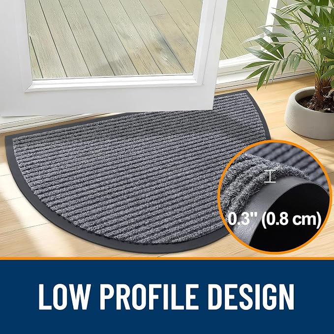 OLANLY Half Circle Front Door Mat 40x32, Waterproof Heavy-Duty Doormat | Grey - Image 4