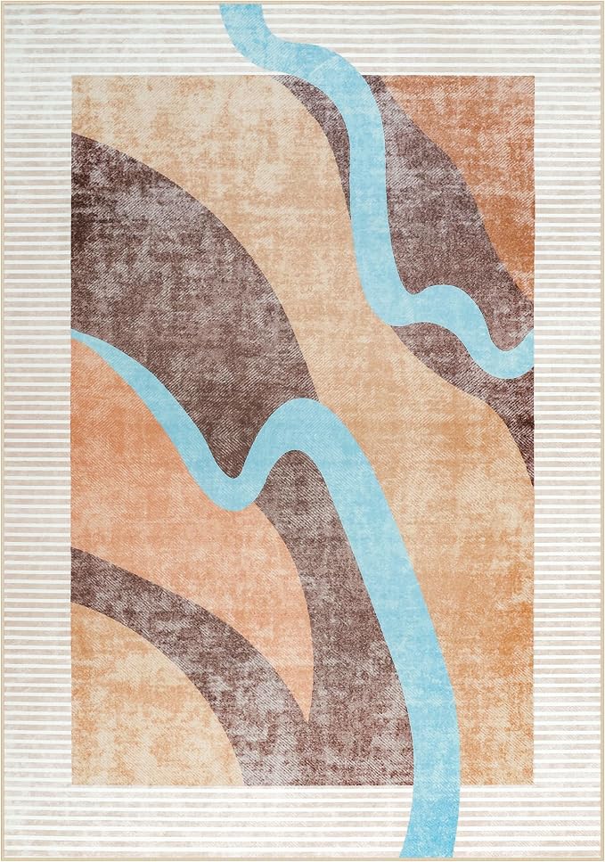 Area Rug 4x6 Orange Rug Washable Rugs Non Slip Low Pile Small Carpet - Image 7