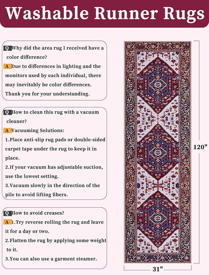 SERISSA 2'6"x10' Washable Non Slip Boho Runner Rug - Image 2